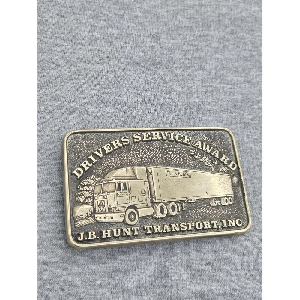 Vintage J B Hunt Trucking Solid Brass Service Award Belt Buckle Trucker Heavy